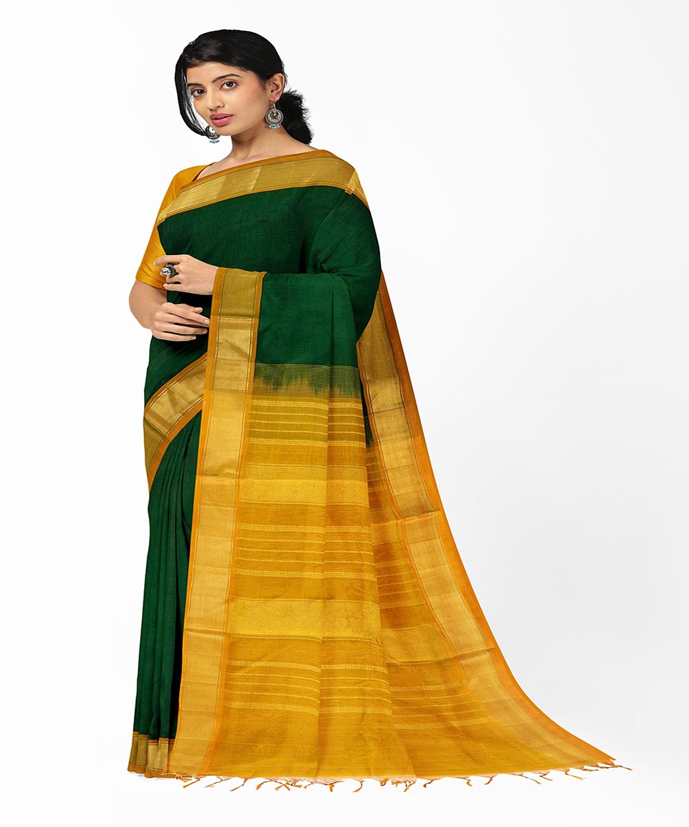 Green yellow handwoven venkatagiri cotton silk saree