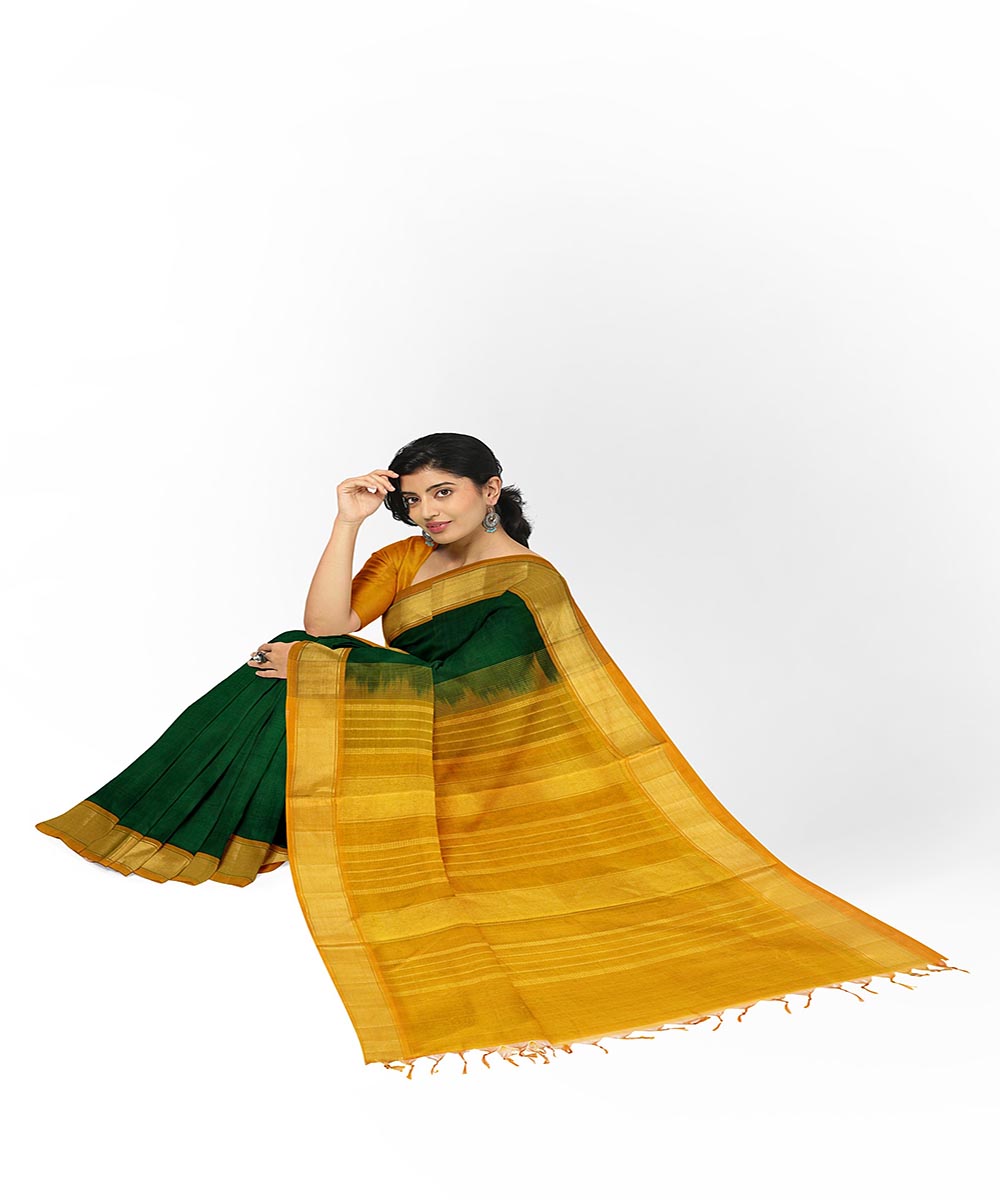 Green yellow handwoven venkatagiri cotton silk saree
