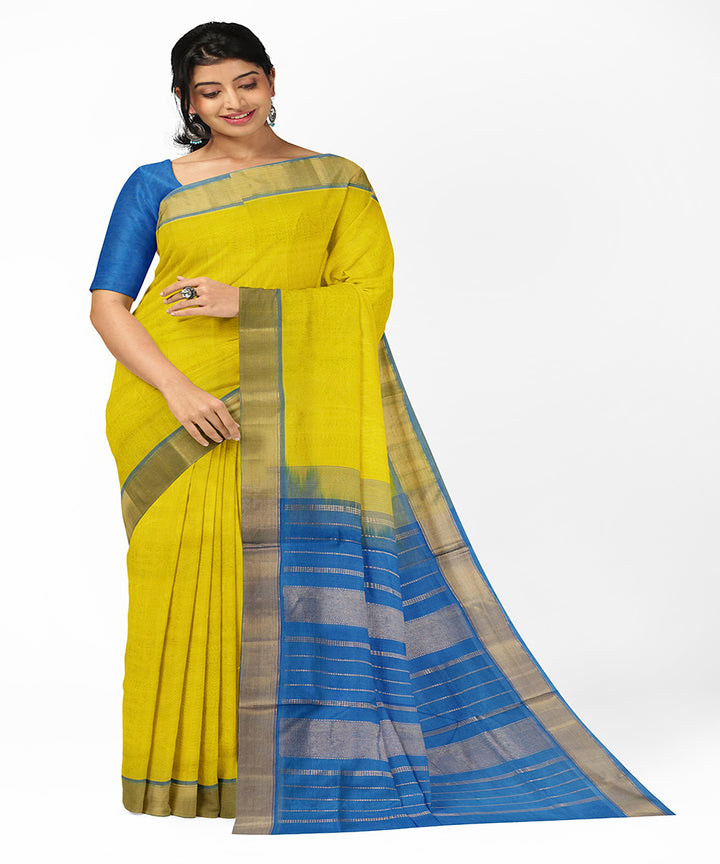 Yellow blue handwoven venkatagiri cotton silk saree