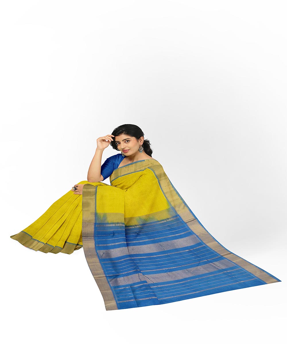 Yellow blue handwoven venkatagiri cotton silk saree