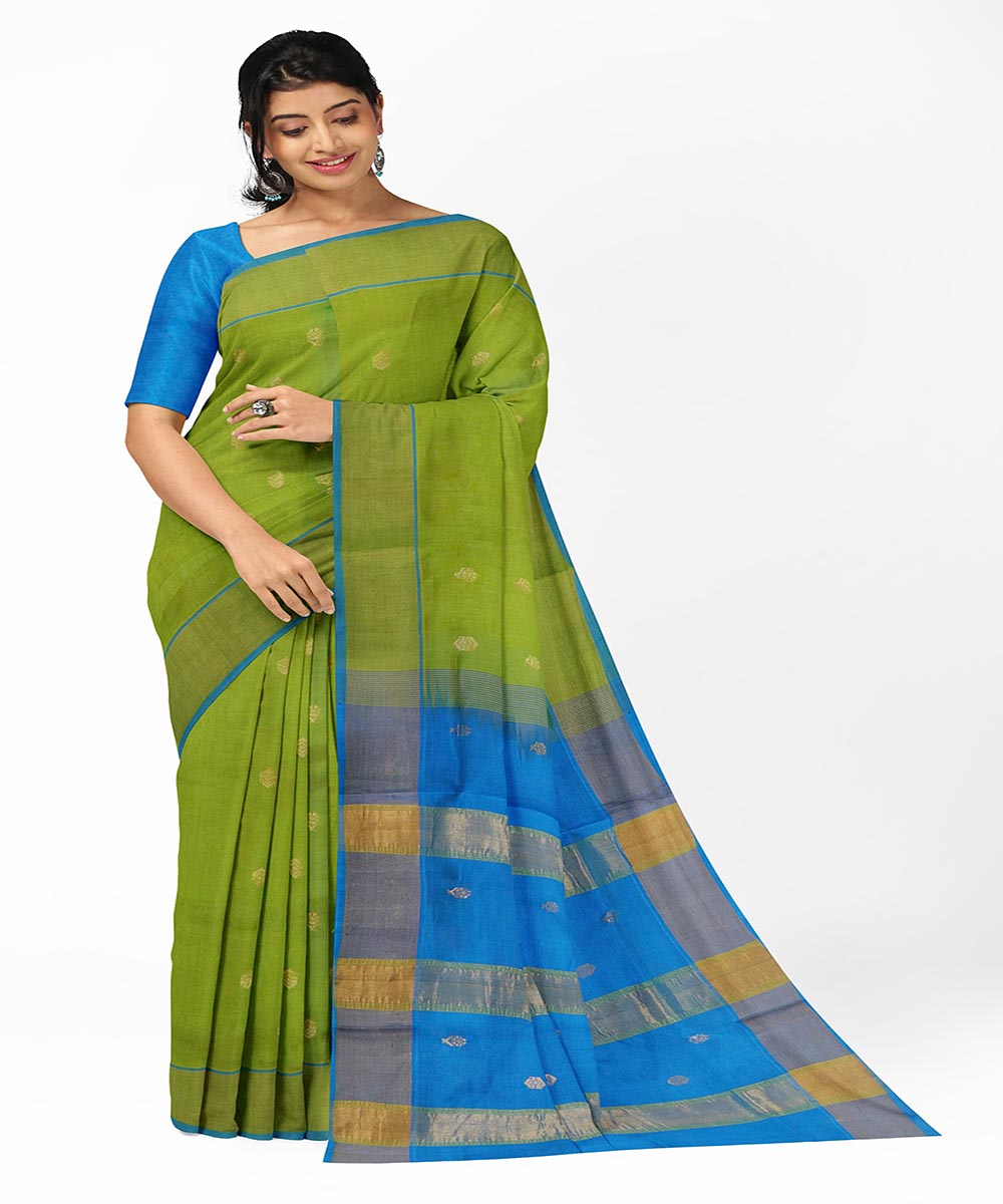 Green blue handwoven venkatagiri cotton silk saree
