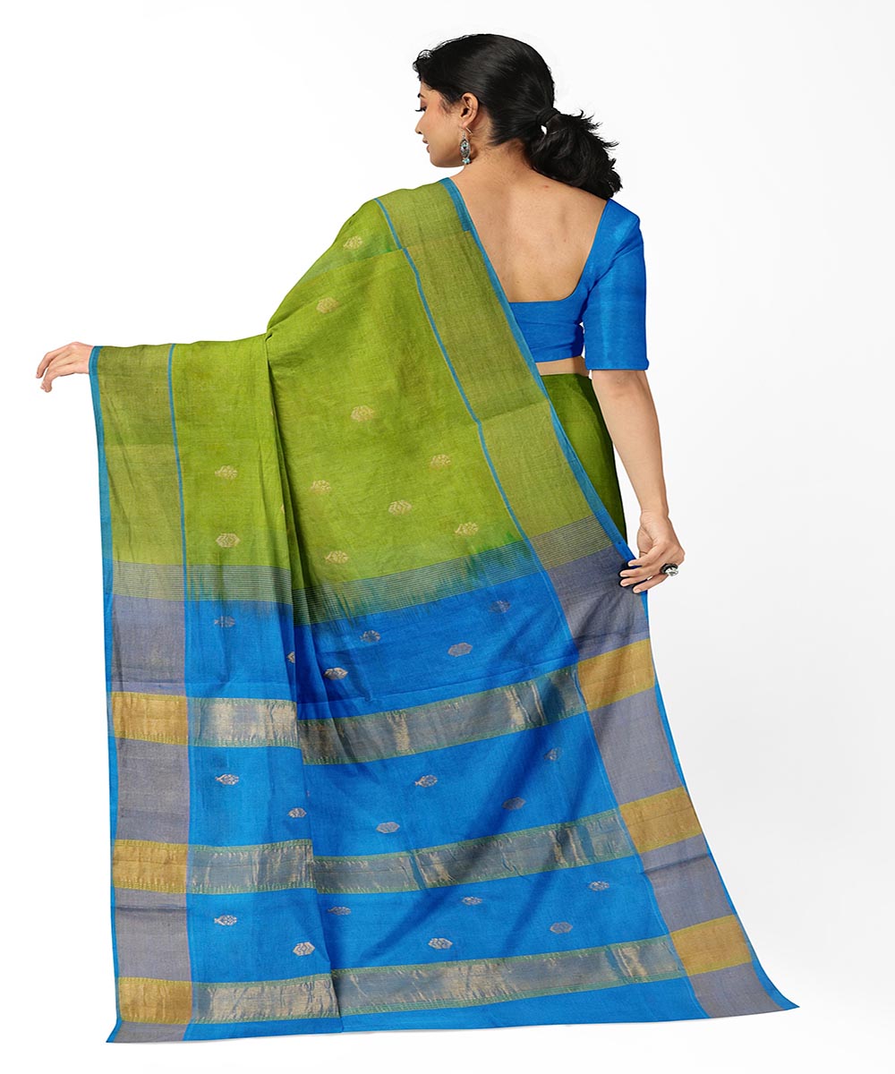 Green blue handwoven venkatagiri cotton silk saree
