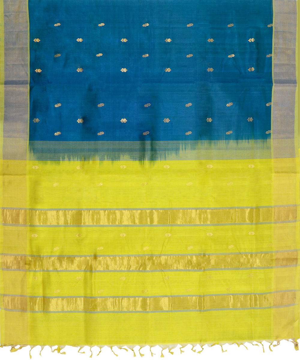 Blue yellow buti handwoven venkatagiri cotton silk saree