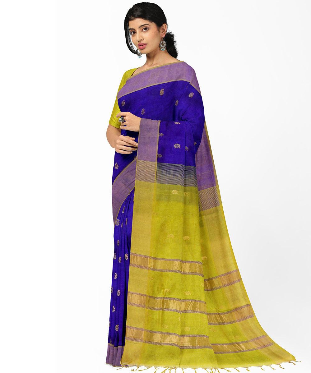 Violet mustard sico handwoven venkatagiri saree