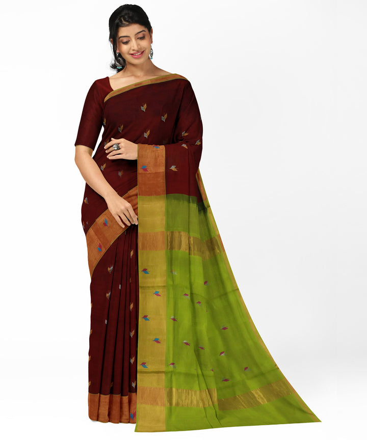 Maroon green cotton silk handwoven venkatagiri saree