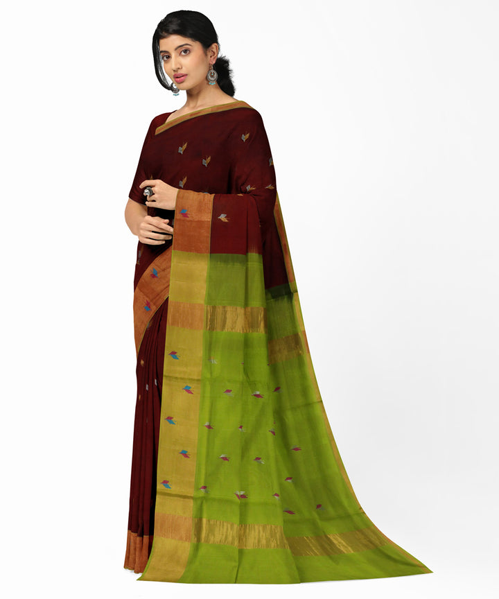 Maroon green cotton silk handwoven venkatagiri saree
