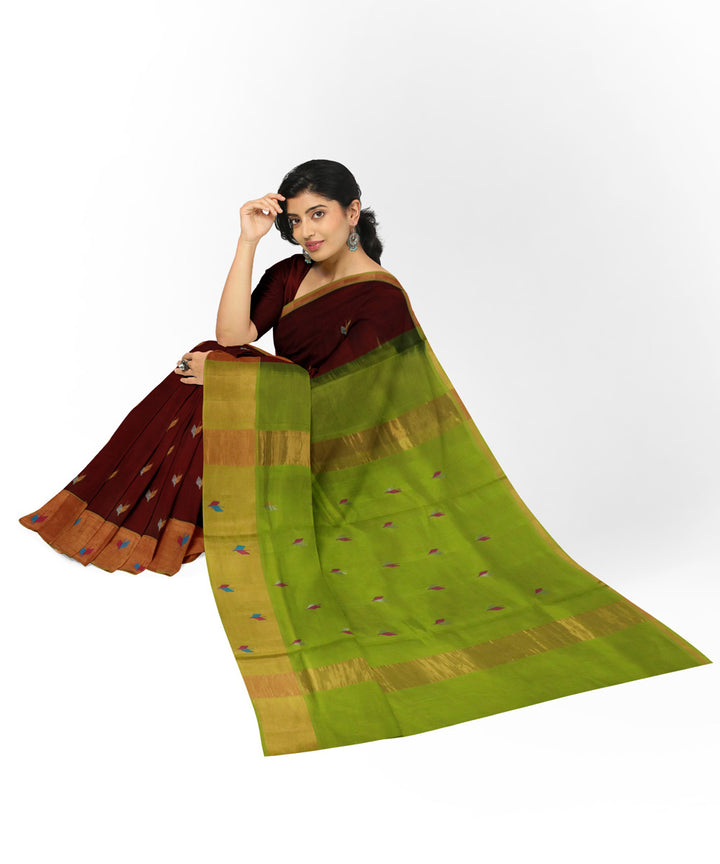 Maroon green cotton silk handwoven venkatagiri saree