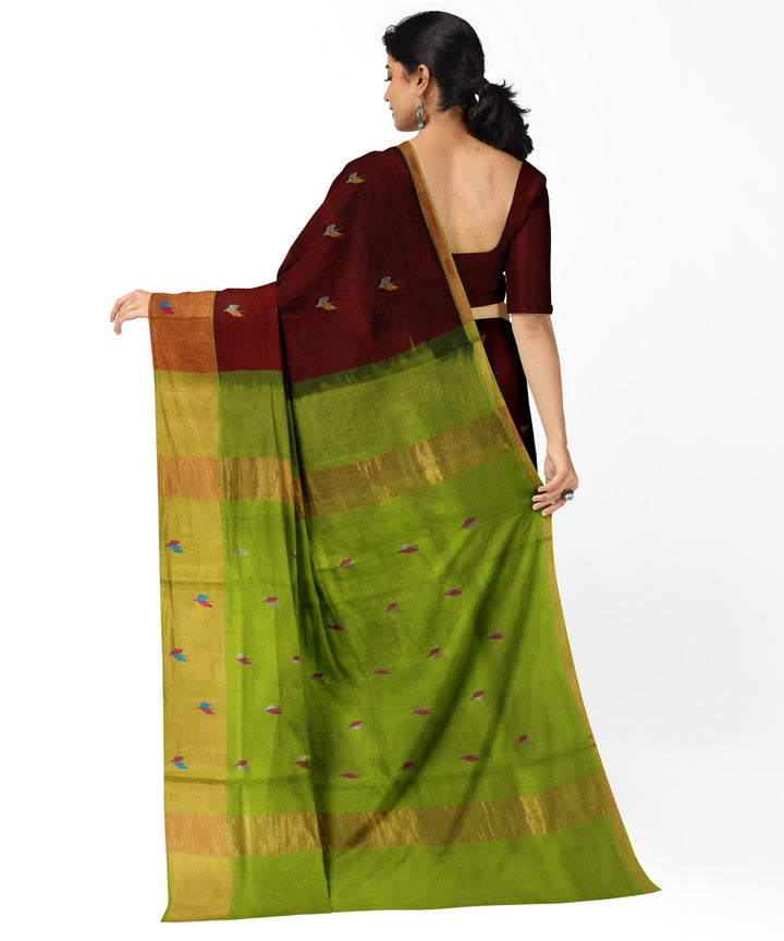 Maroon green cotton silk handwoven venkatagiri saree
