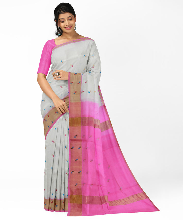 Offwhite pink cotton silk handwoven venkatagiri saree
