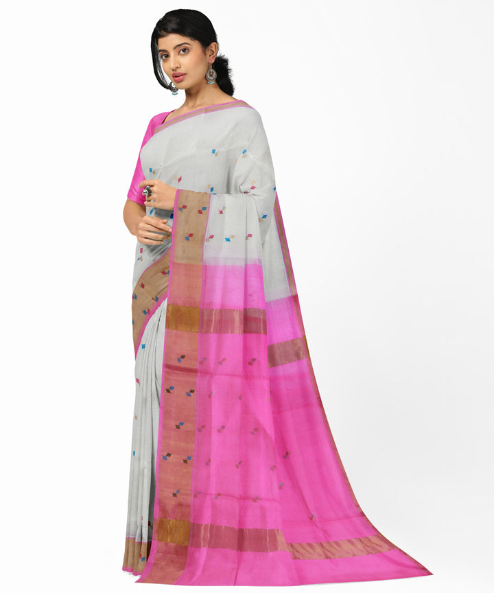 Offwhite pink cotton silk handwoven venkatagiri saree