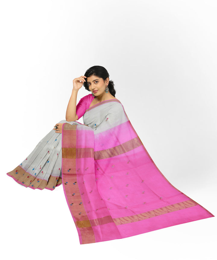 Offwhite pink cotton silk handwoven venkatagiri saree