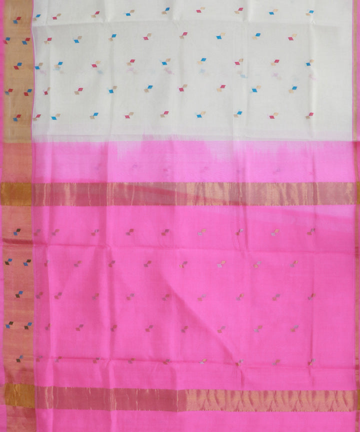 Offwhite pink cotton silk handwoven venkatagiri saree