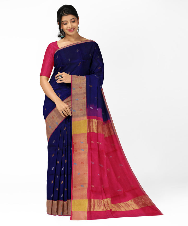 Navy blue daek pink cotton silk handwoven venkatagiri saree
