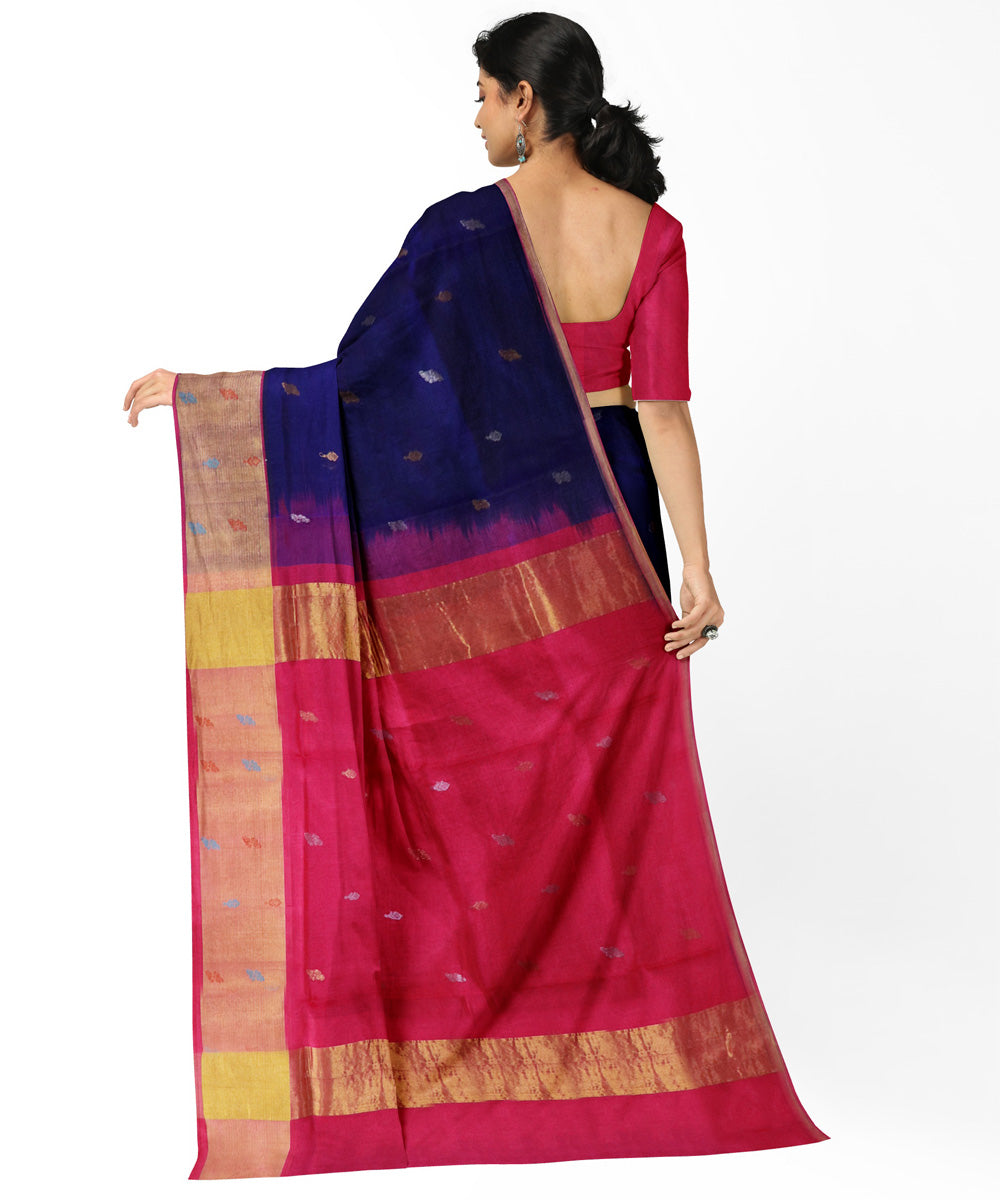 Navy blue daek pink cotton silk handwoven venkatagiri saree