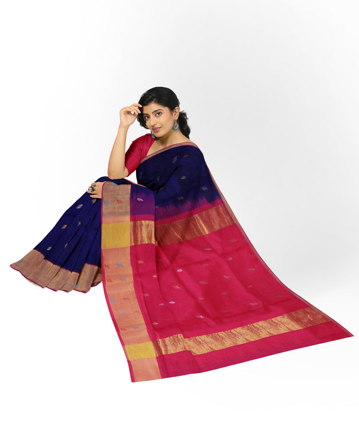 Navy blue daek pink cotton silk handwoven venkatagiri saree