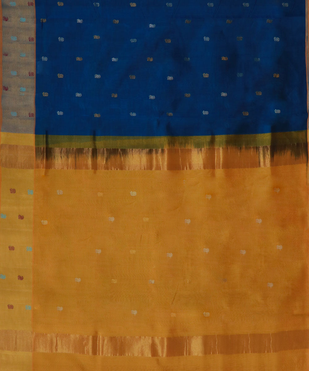 Navy blue yellow cotton silk handwoven venkatagiri saree