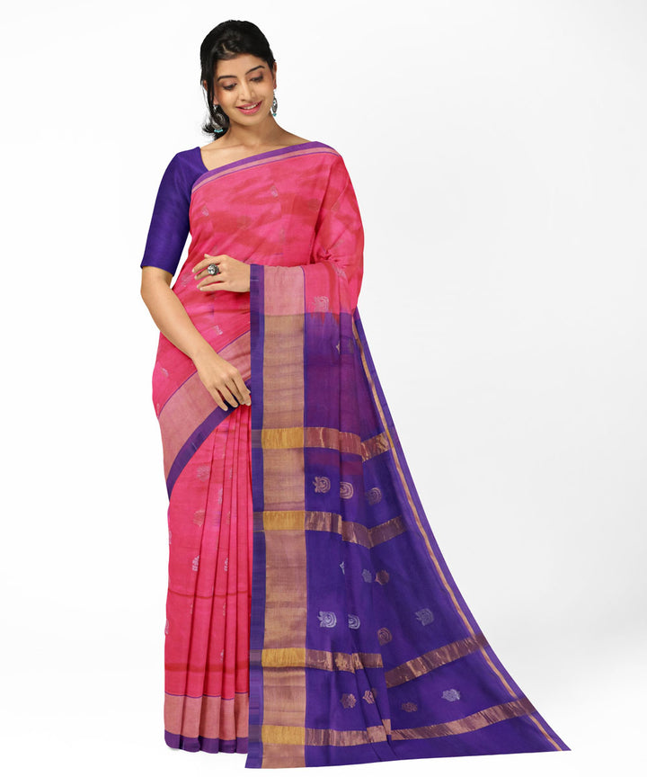 Pink blue handwoven venkatagiri cotton silk saree
