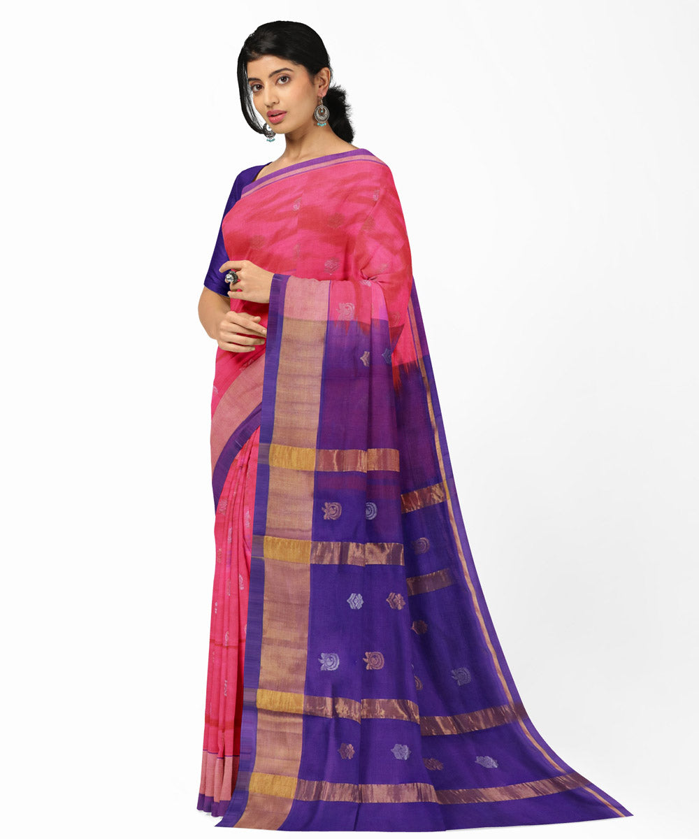 Pink blue handwoven venkatagiri cotton silk saree