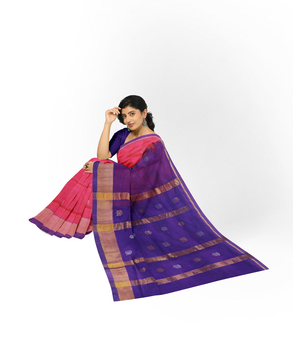 Pink blue handwoven venkatagiri cotton silk saree