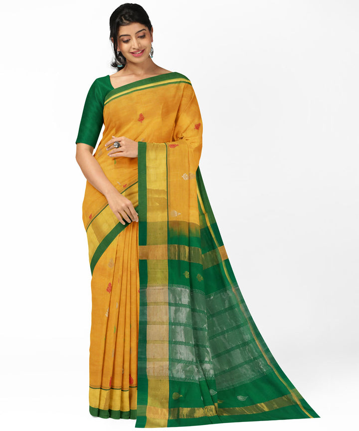 Yellow green handwoven venkatagiri cotton silk saree