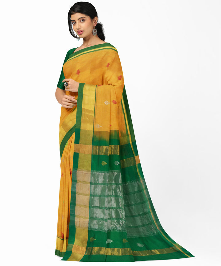 Yellow green handwoven venkatagiri cotton silk saree