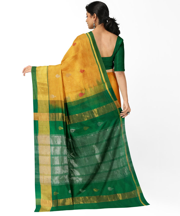 Yellow green handwoven venkatagiri cotton silk saree