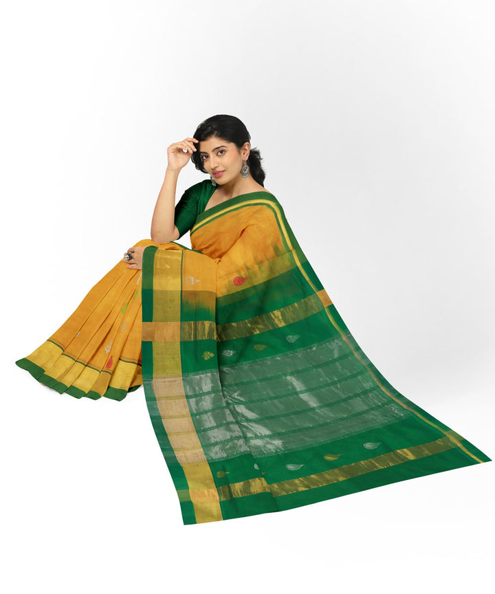 Yellow green handwoven venkatagiri cotton silk saree