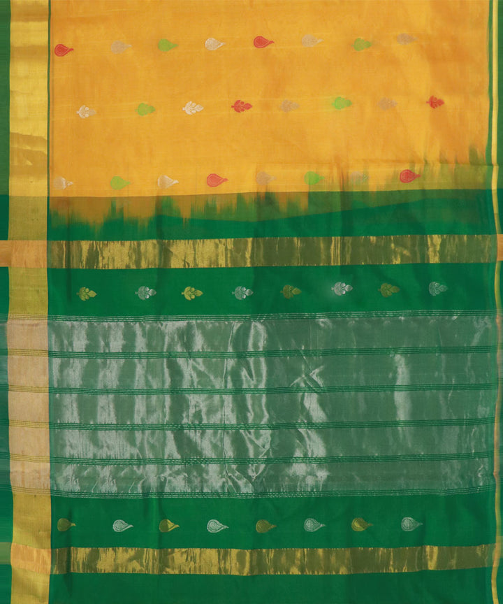 Yellow green handwoven venkatagiri cotton silk saree