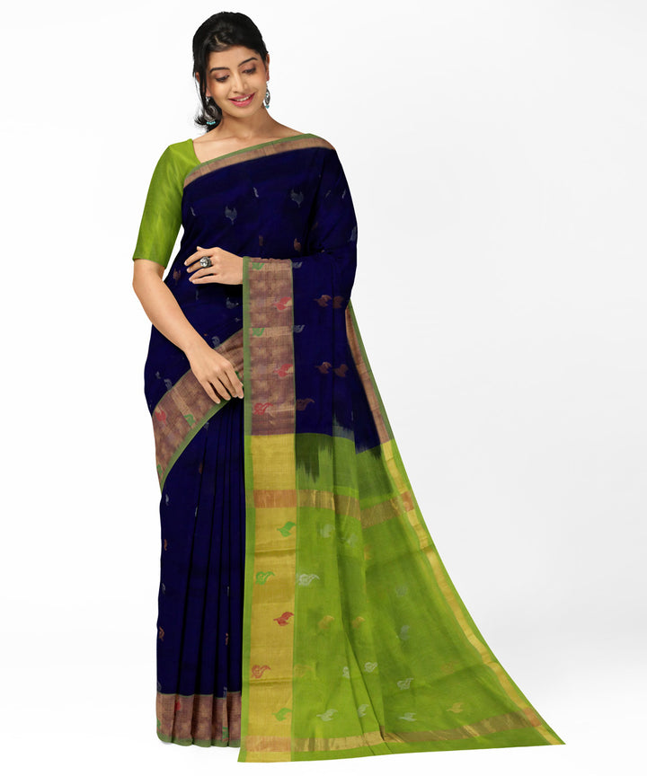 Navy blue green handwoven venkatagiri cotton silk saree