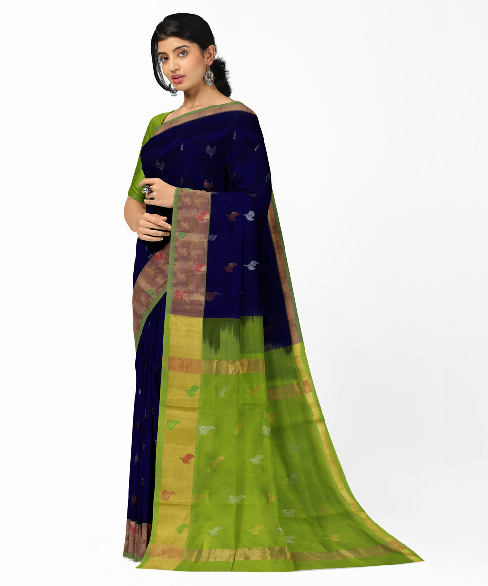Navy blue green handwoven venkatagiri cotton silk saree