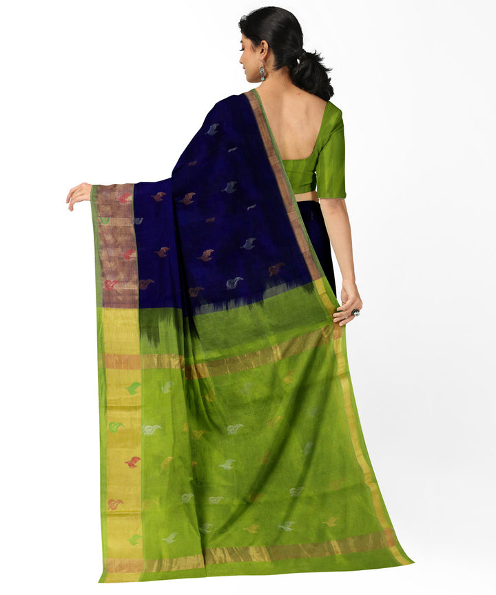 Navy blue green handwoven venkatagiri cotton silk saree