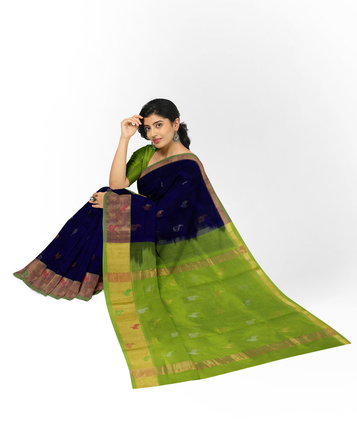 Navy blue green handwoven venkatagiri cotton silk saree