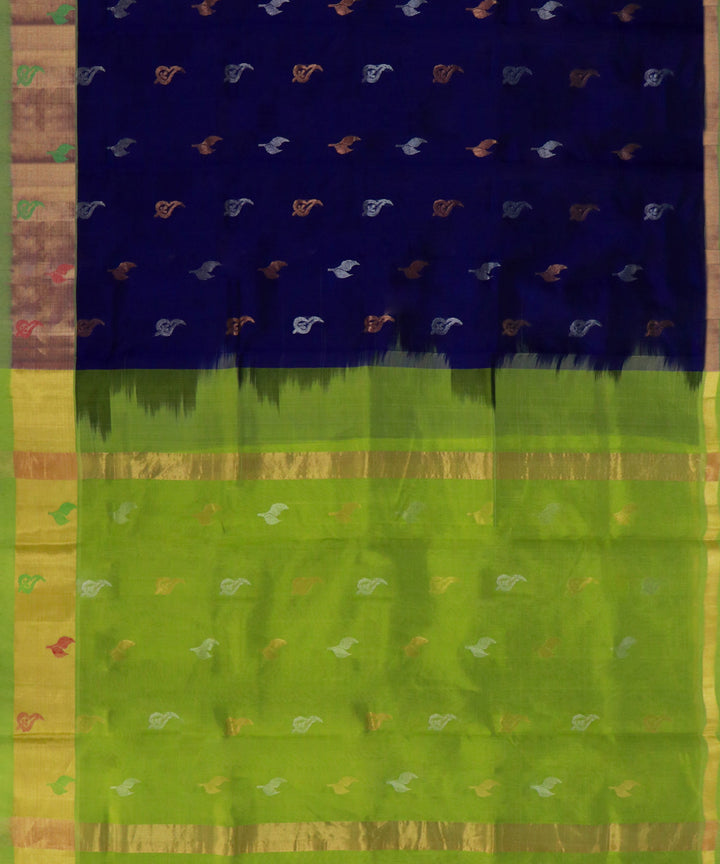 Navy blue green handwoven venkatagiri cotton silk saree