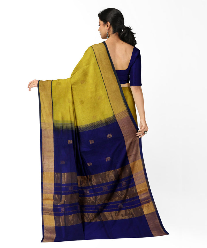 Yellow blue cotton silk handwoven venkatagiri saree