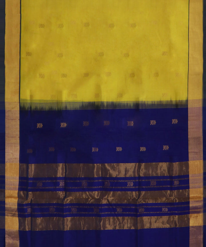 Yellow blue cotton silk handwoven venkatagiri saree
