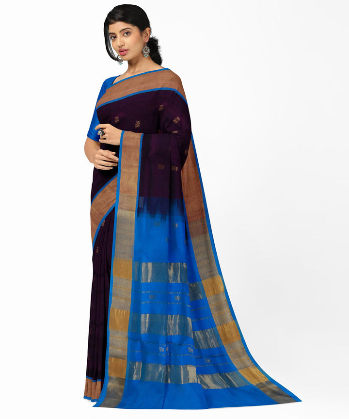 Maroon blue cotton silk handwoven venkatagiri saree