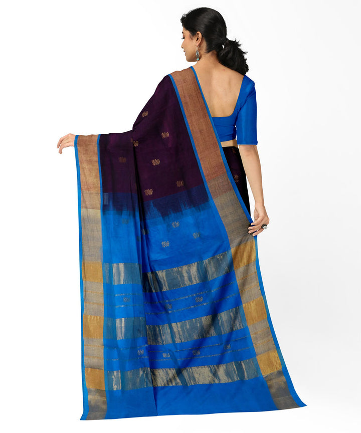 Maroon blue cotton silk handwoven venkatagiri saree