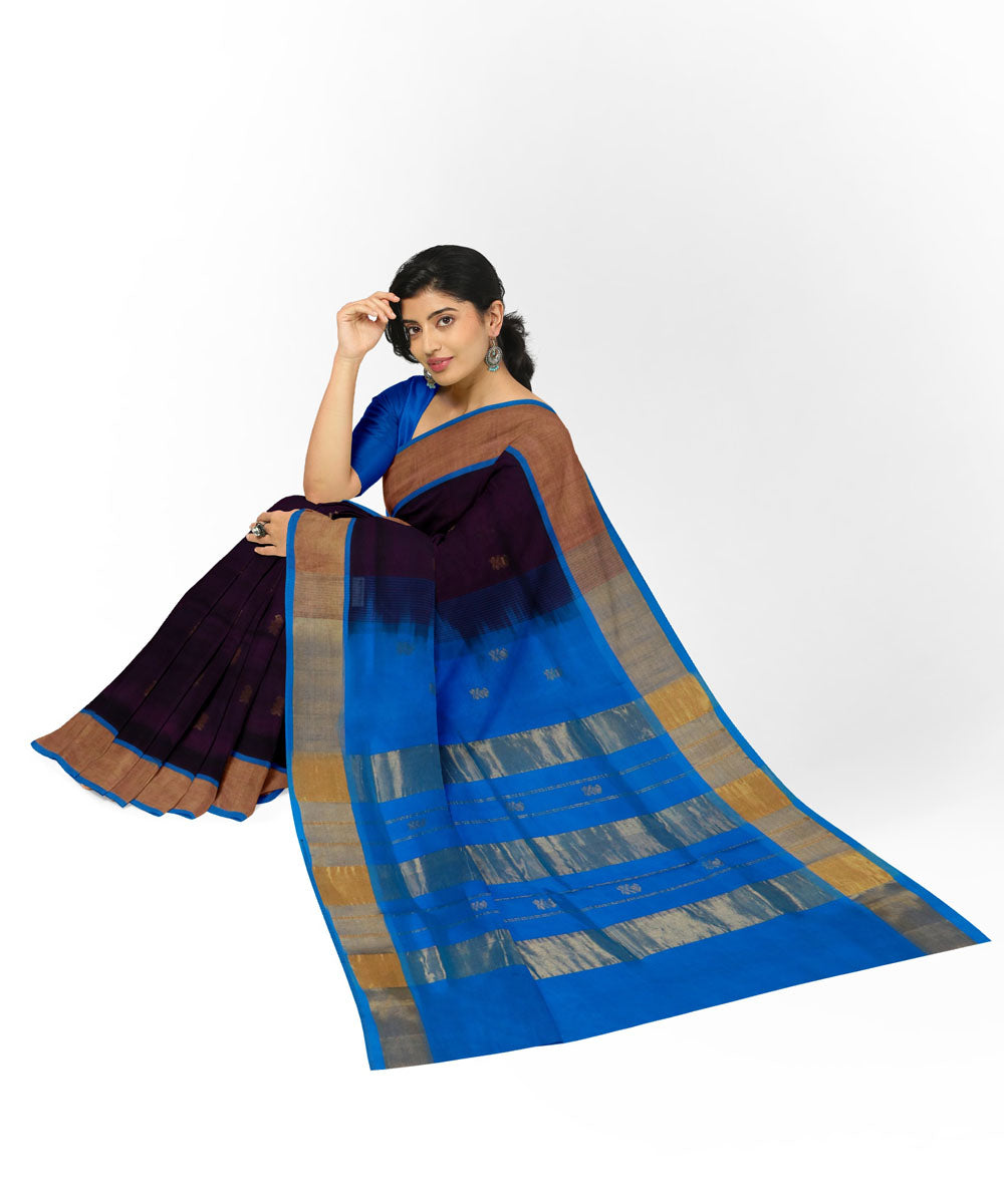 Maroon blue cotton silk handwoven venkatagiri saree