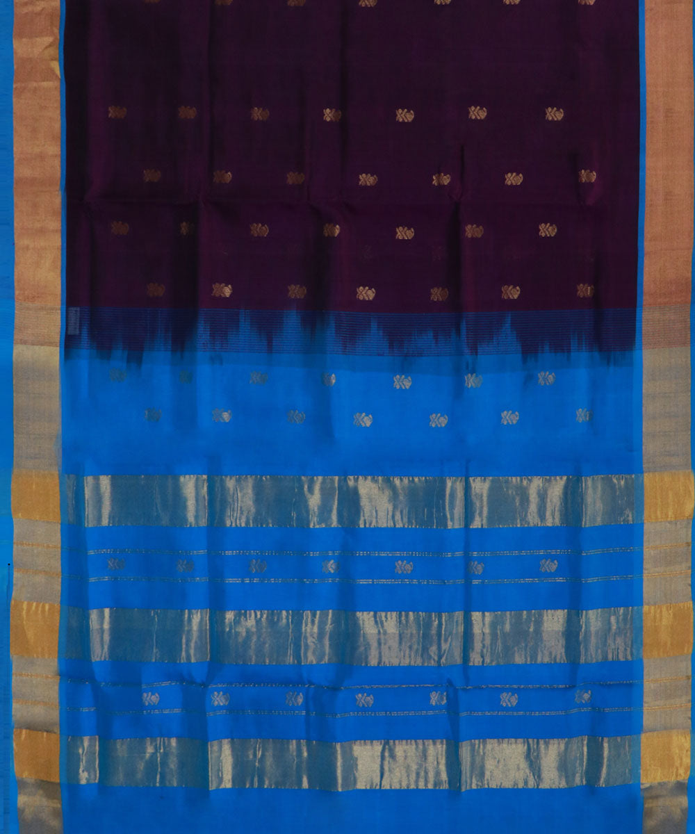 Maroon blue cotton silk handwoven venkatagiri saree