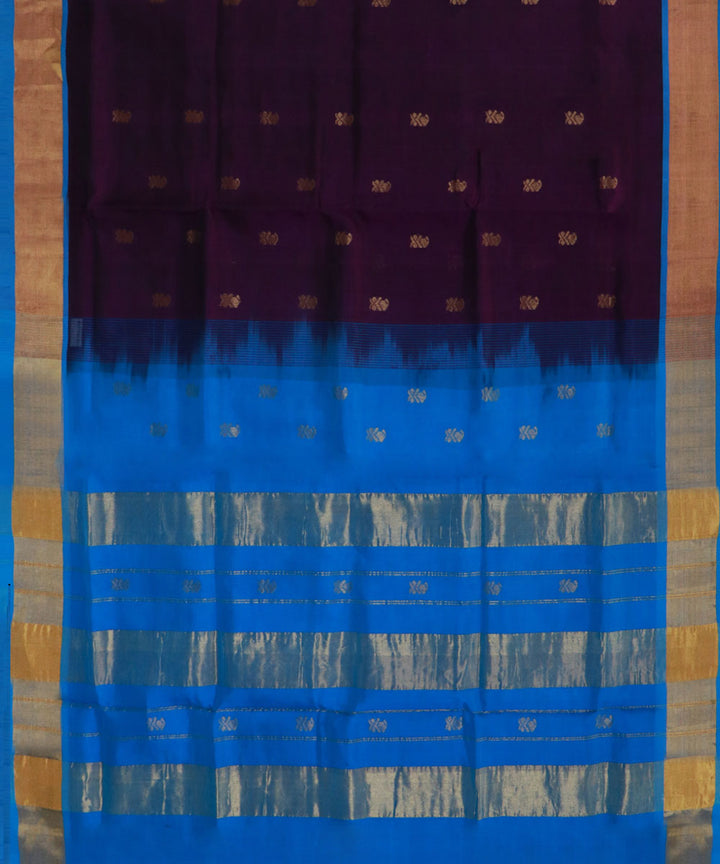 Maroon blue cotton silk handwoven venkatagiri saree
