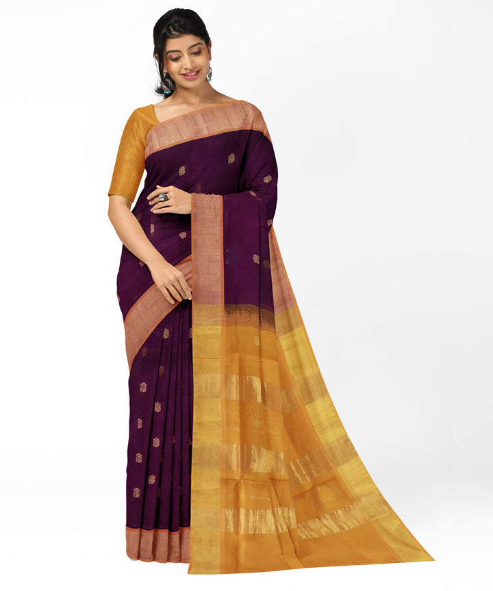 Maroon yellow cotton silk handwoven venkatagiri saree