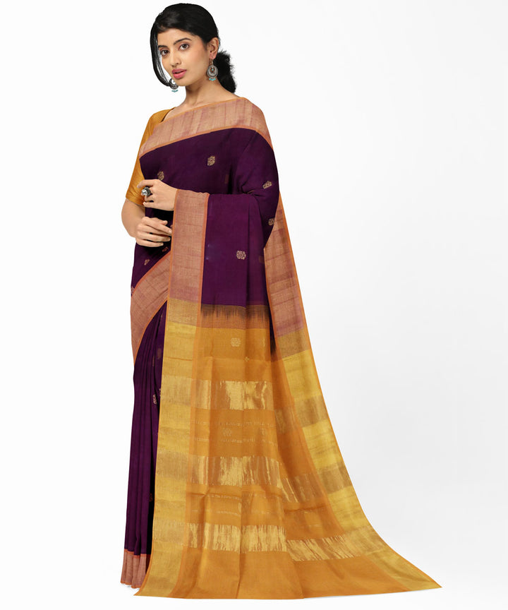 Maroon yellow cotton silk handwoven venkatagiri saree