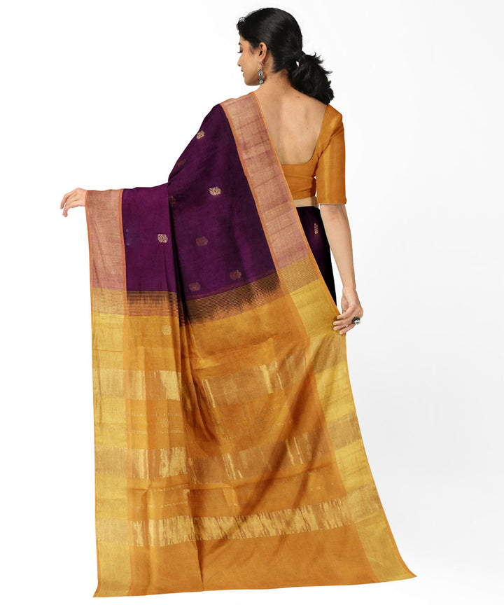 Maroon yellow cotton silk handwoven venkatagiri saree
