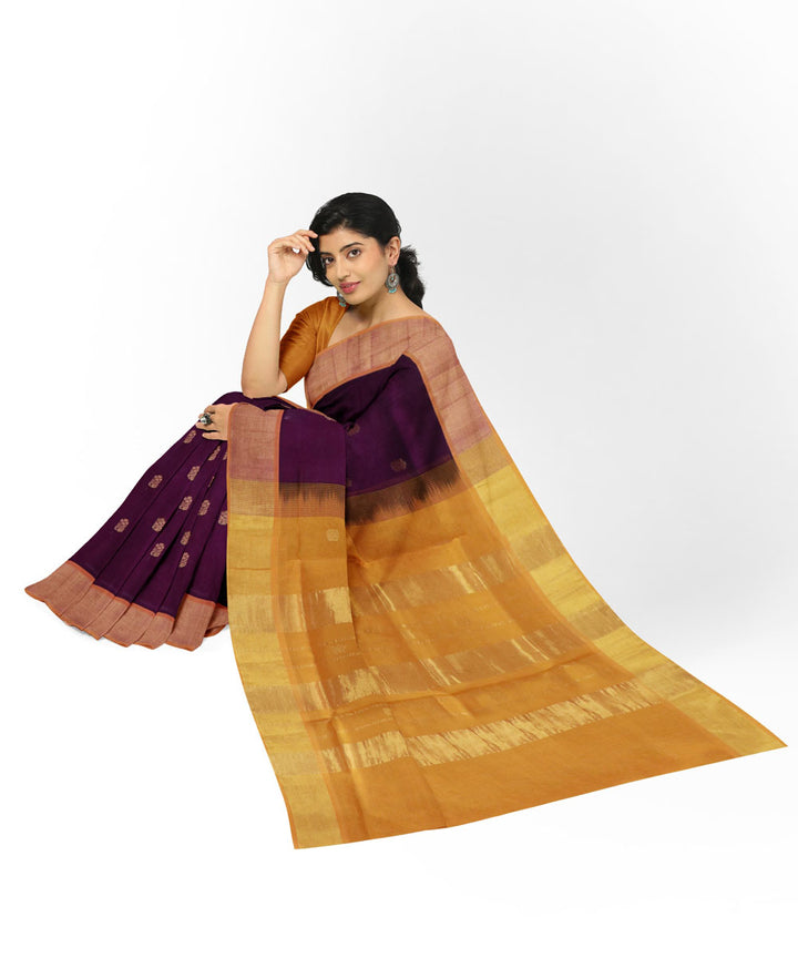 Maroon yellow cotton silk handwoven venkatagiri saree