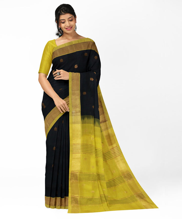 Black yellow cotton silk handwoven venkatagiri saree