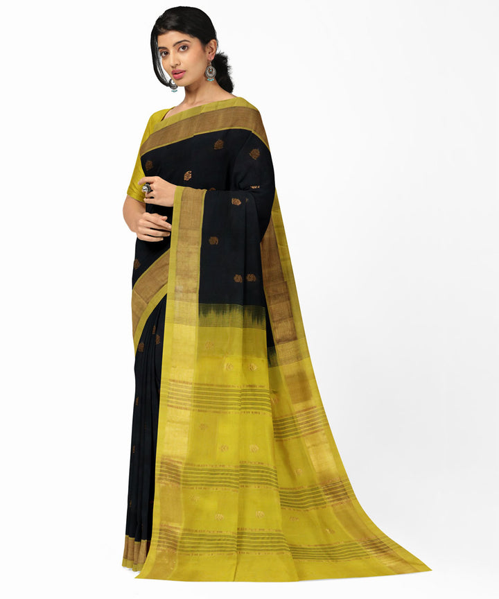 Black yellow cotton silk handwoven venkatagiri saree