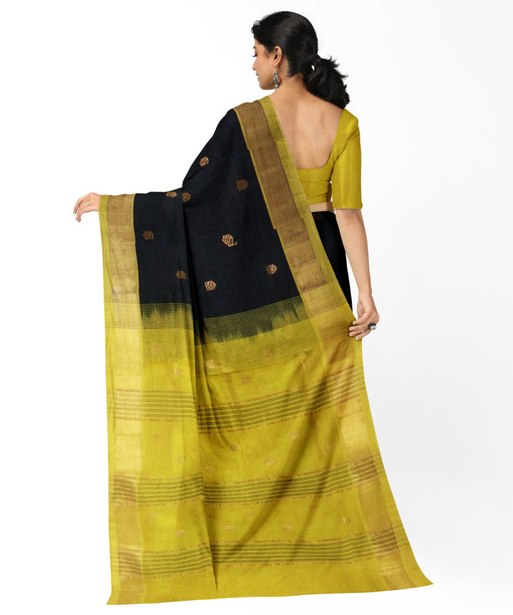 Black yellow cotton silk handwoven venkatagiri saree