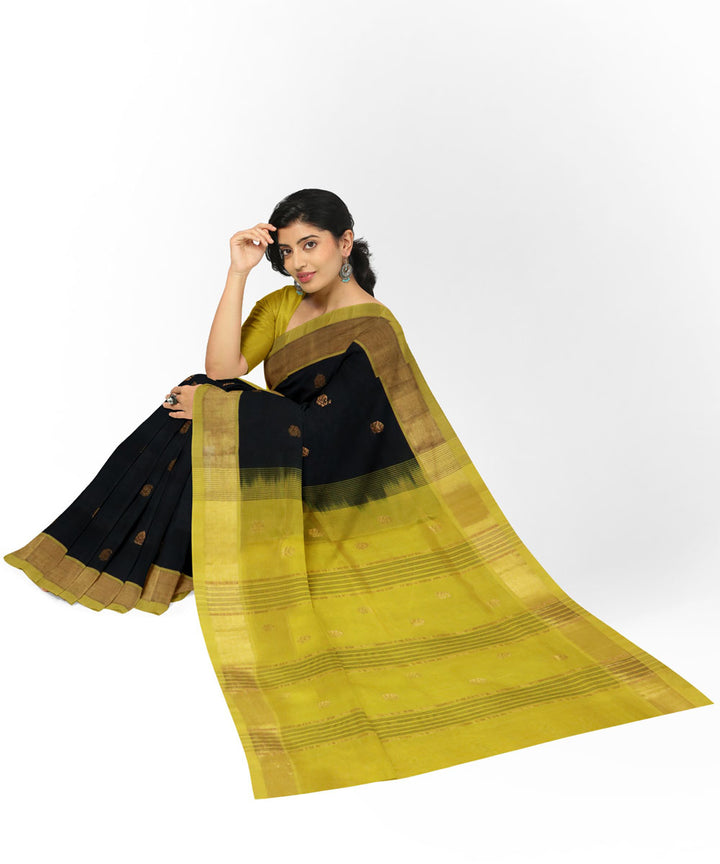 Black yellow cotton silk handwoven venkatagiri saree