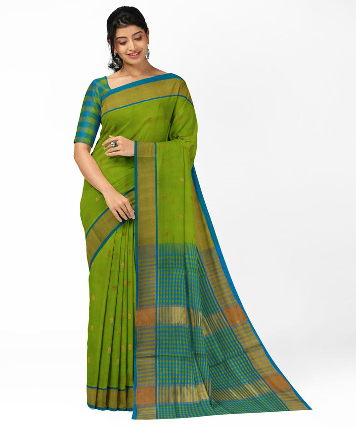 Light green green cotton silk handwoven venkatagiri saree