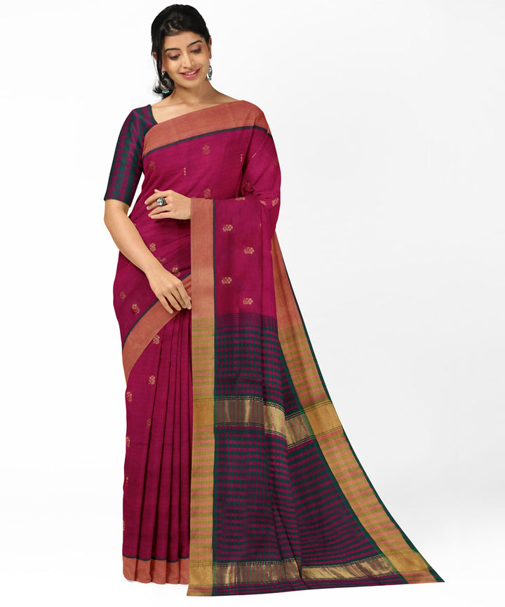 Maroon brown cotton silk handwoven venkatagiri saree